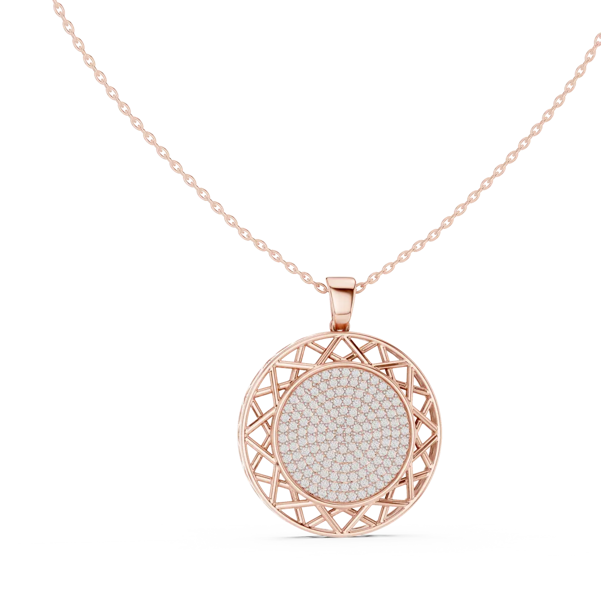 Circular  Diamond Pendant Necklace  Lattice  Border Design