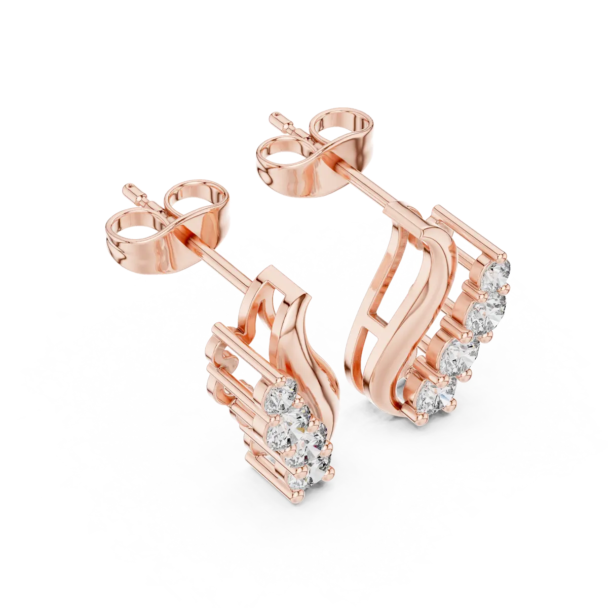 Rose Gold Diamond Stud Earrings Floral Style