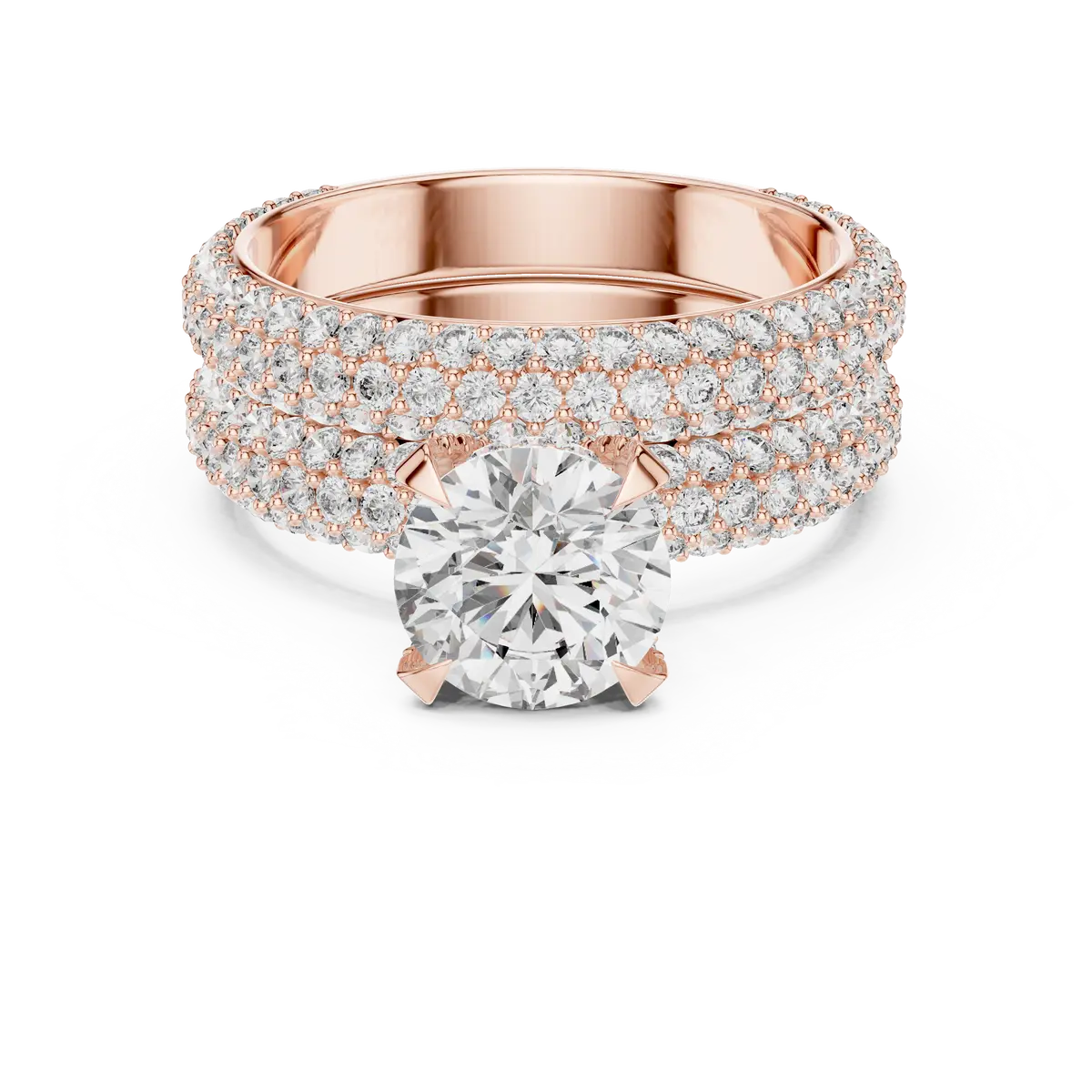 Rose Gold Diamond Ring Multi Row Bond Design