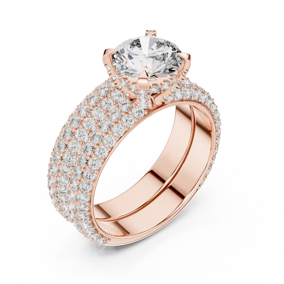 Rose Gold Diamond Ring Multi Row Bond Design