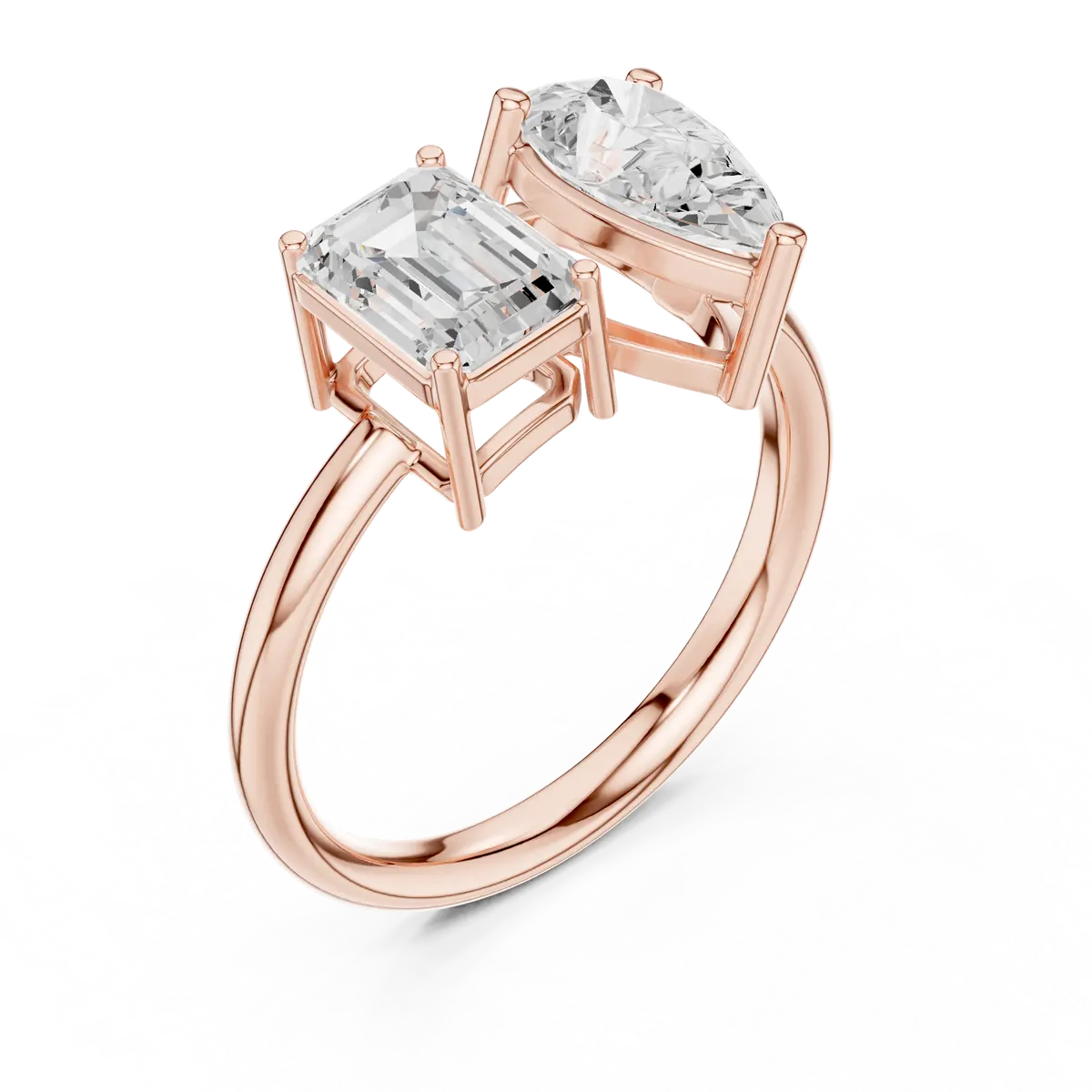Rose Gold Two Stone Diamond Ring Emerald Pear Cut