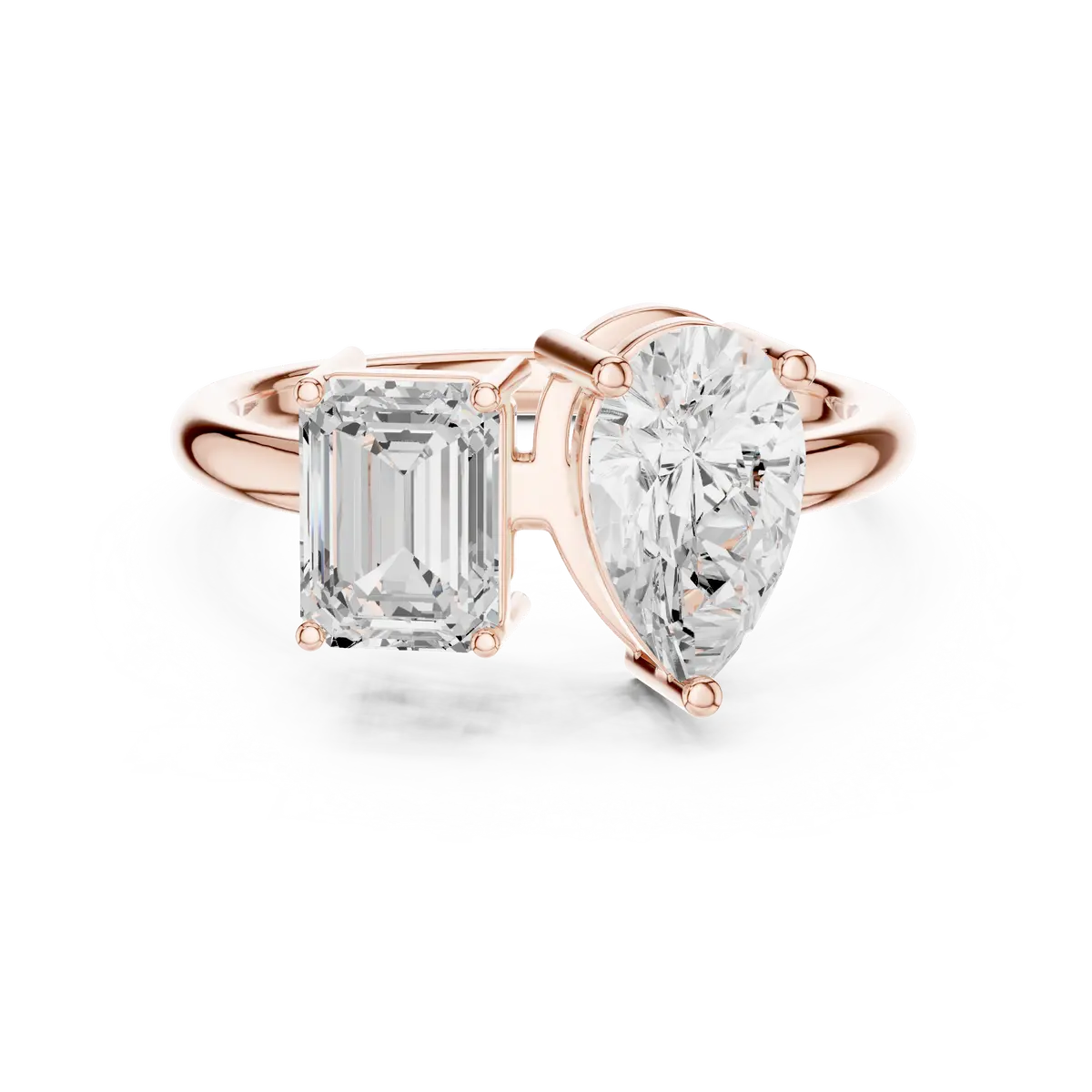 Rose Gold Two Stone Diamond Ring Emerald Pear Cut