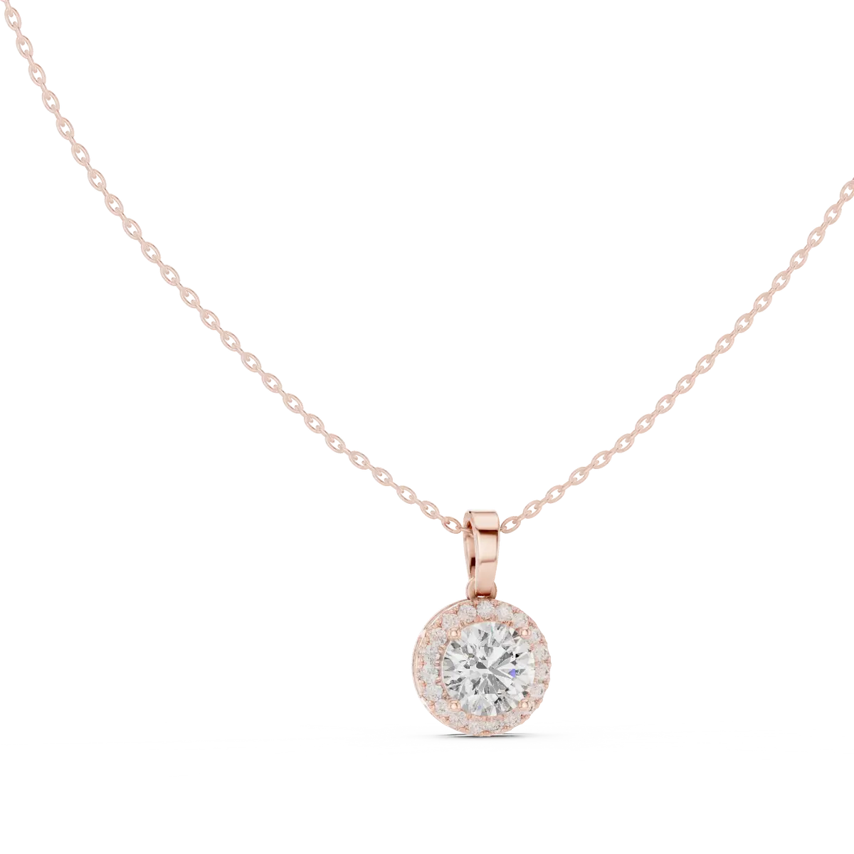 Round Diamond Halo Pendant Necklace with Chain