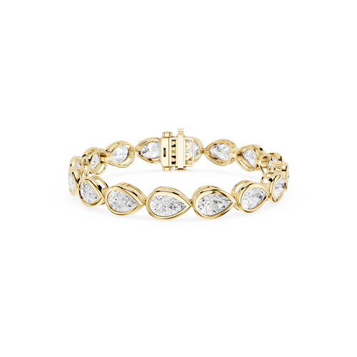 Pear Shape Lab Grown Diamond Tennis Bracelet in Yellow Gold Front View