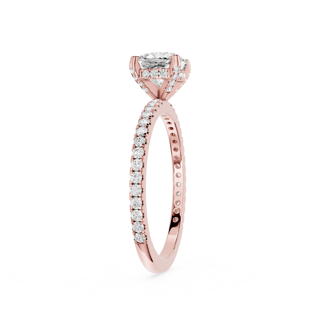 Rose gold diamond ring on a white background