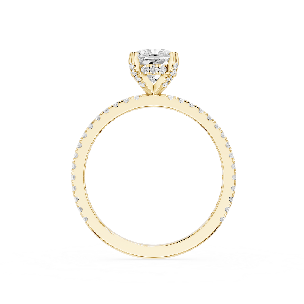 Gold ring with a diamond on a white background