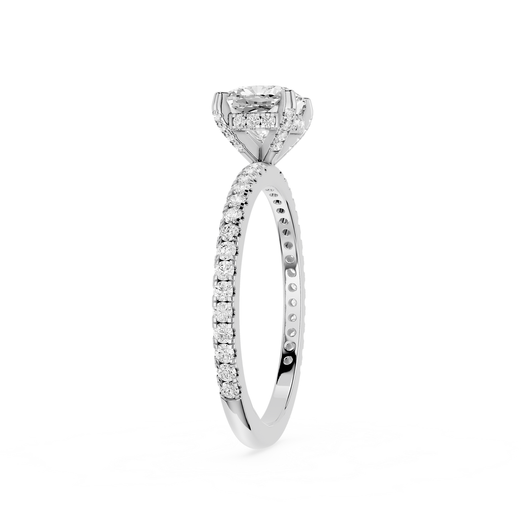 Diamond ring with a white gemstone on a white background