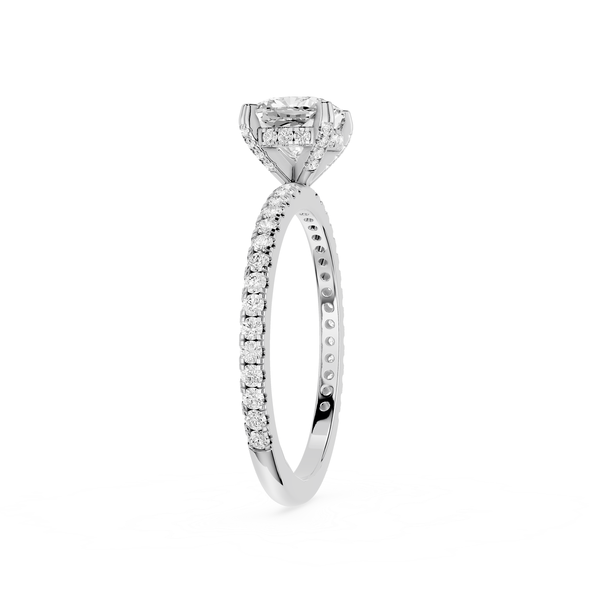 Diamond ring with a white gemstone on a white background