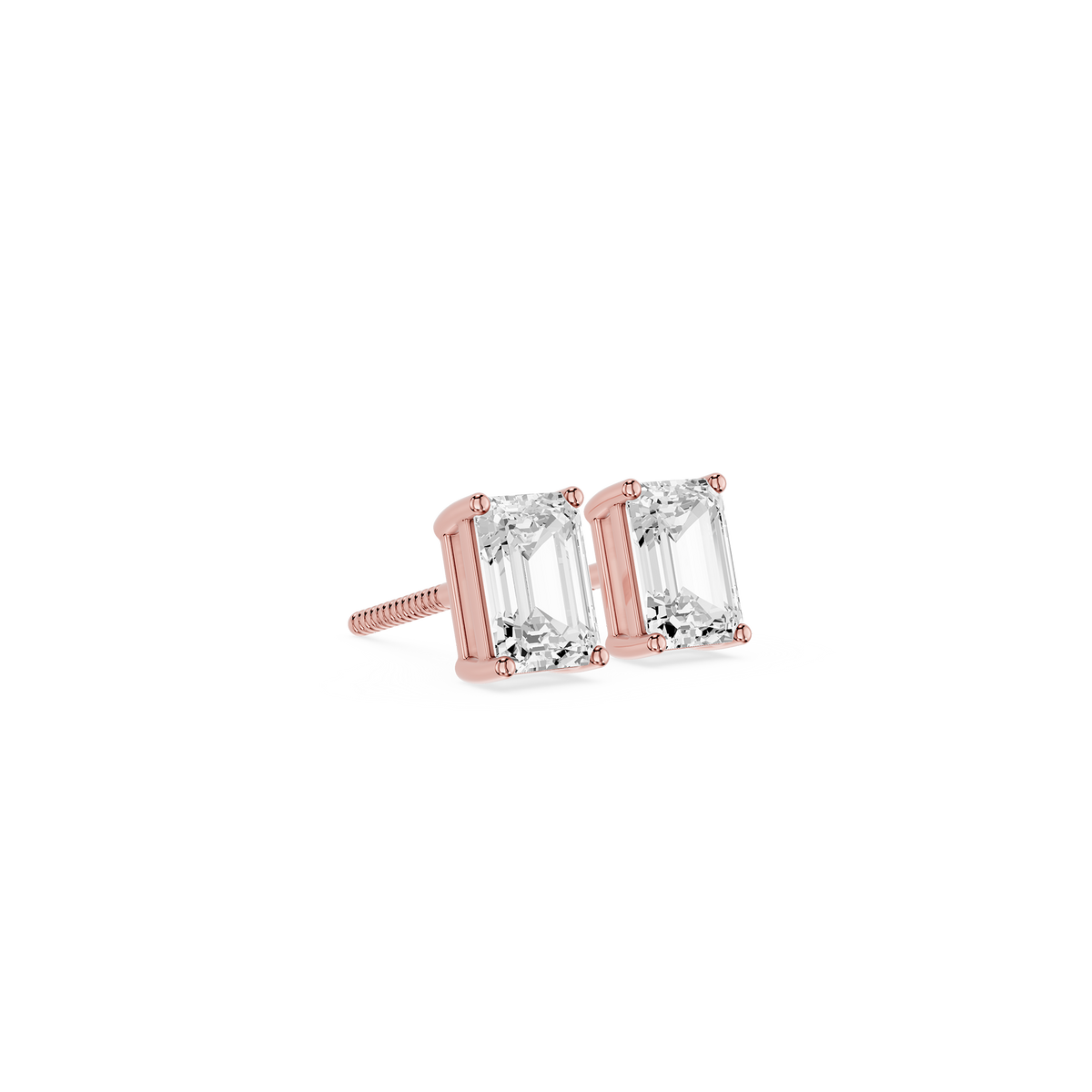 Rose gold stud earrings featuring emerald cut lab-grown diamonds in a classic everyday style.
