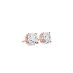 Rose gold earrings with clear gemstones on a white background