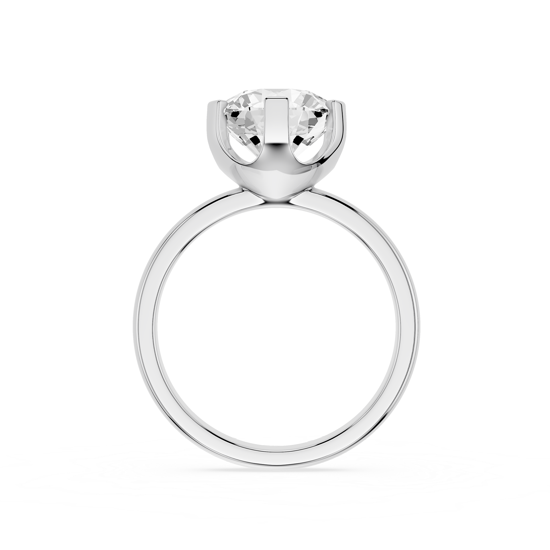 Silver ring with a clear gemstone on a white background