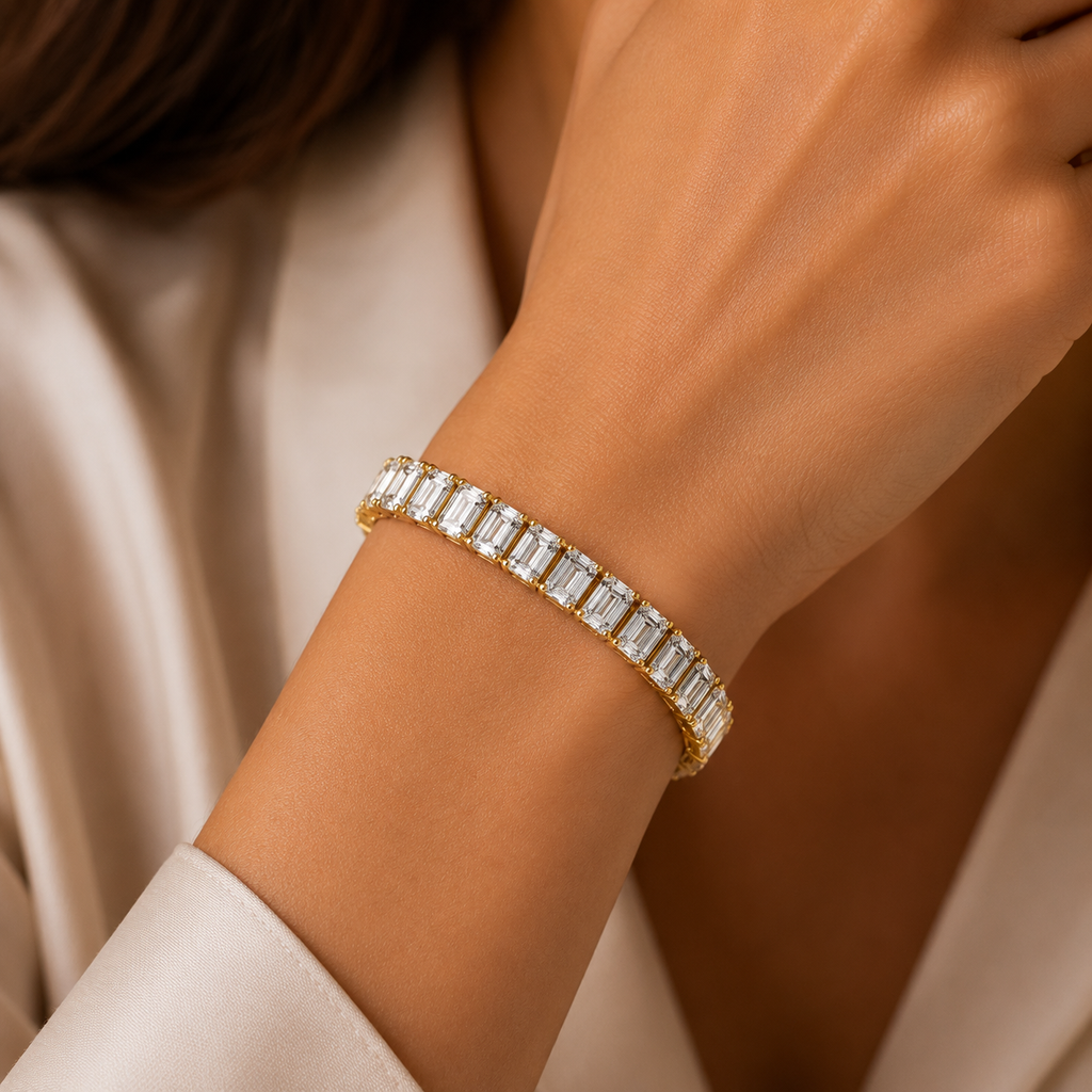 Emerald Cut Lab Grown Diamond Tennis Bracelet for Women