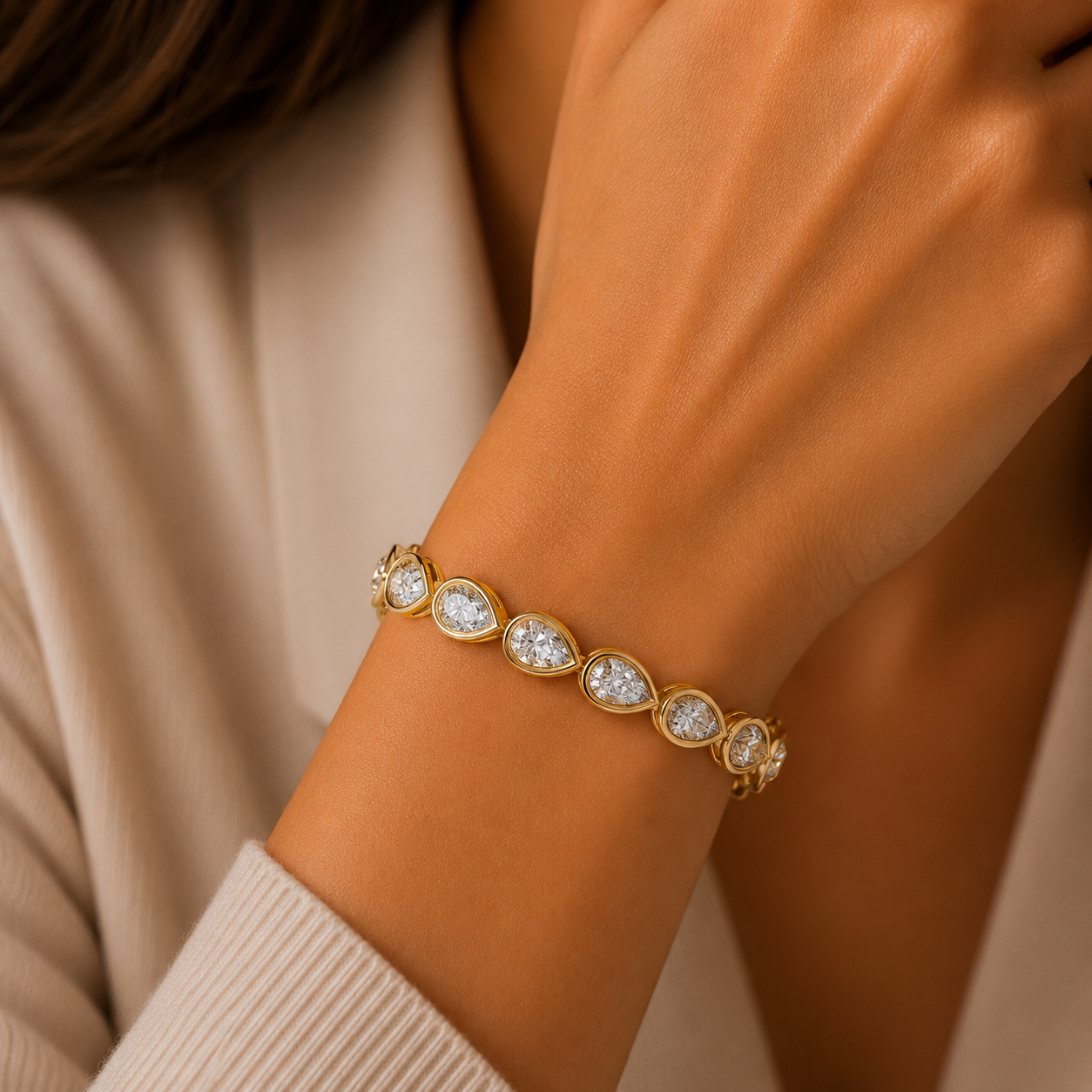 Lab Grown Pear Bezel Diamond Tennis Bracelet