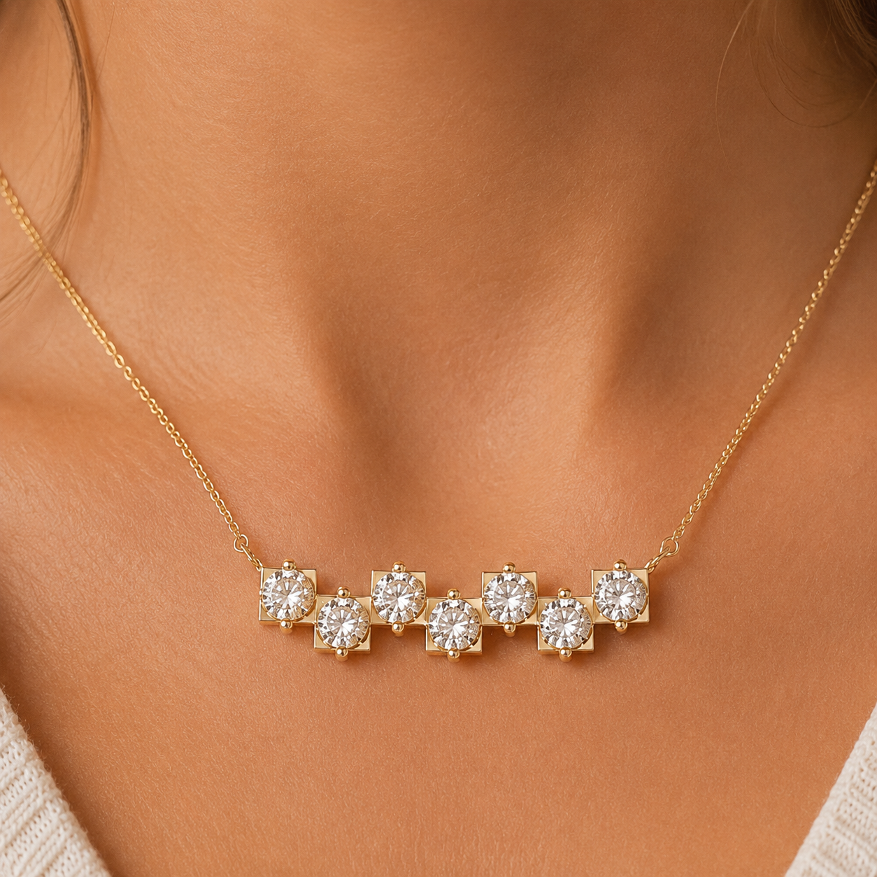 Round Lab Grown Diamond Bar Necklace for Women
