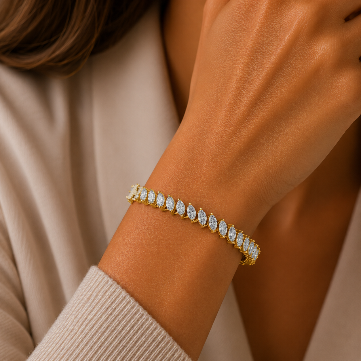 Lab Grown Marquise Diamond Tennis Bracelet