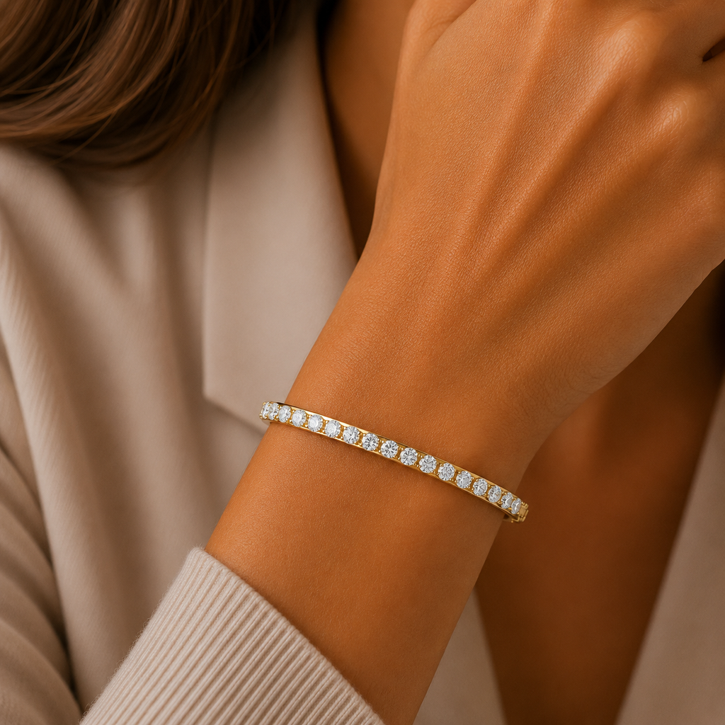 Lab Grown Oval Diamond Half Tennis Bangle Bracelet