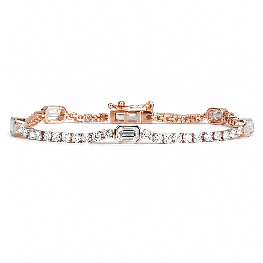 Bezel Set Emerald Cut 4 Carat Lab Grown Diamond Tennis Bracelet