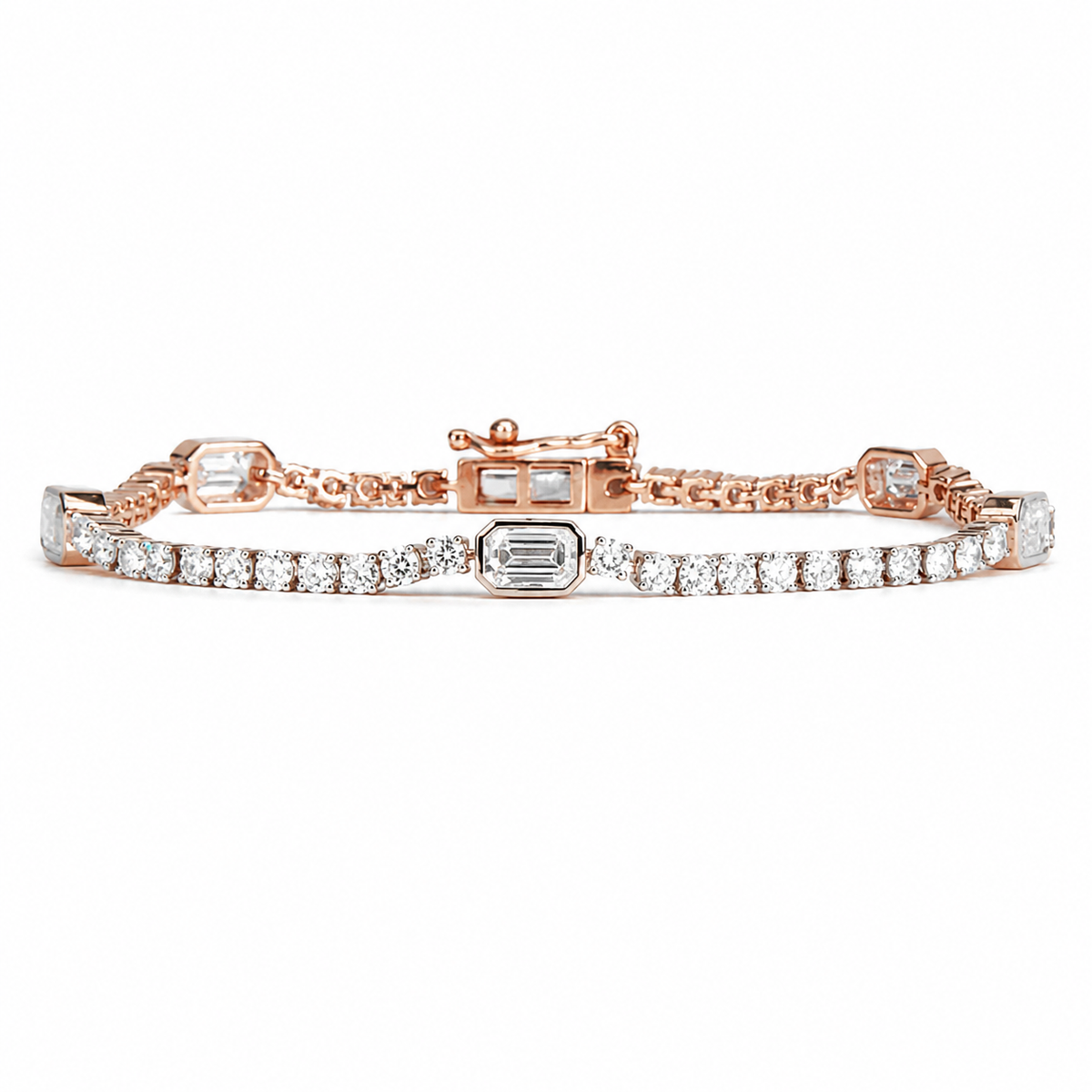 Bezel Set Emerald Cut 4 Carat Lab Grown Diamond Tennis Bracelet