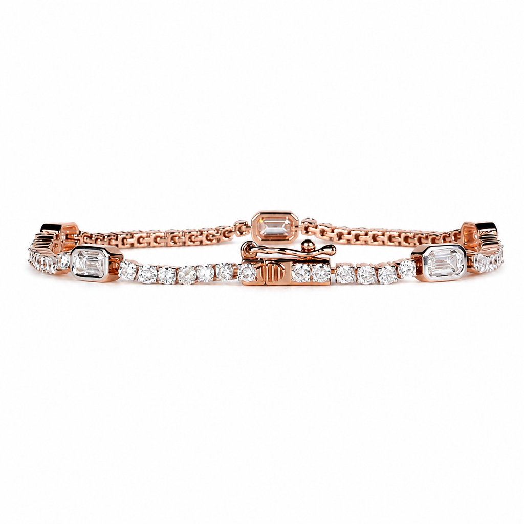 Bezel Set Emerald Cut 4 Carat Lab Grown Diamond Tennis Bracelet