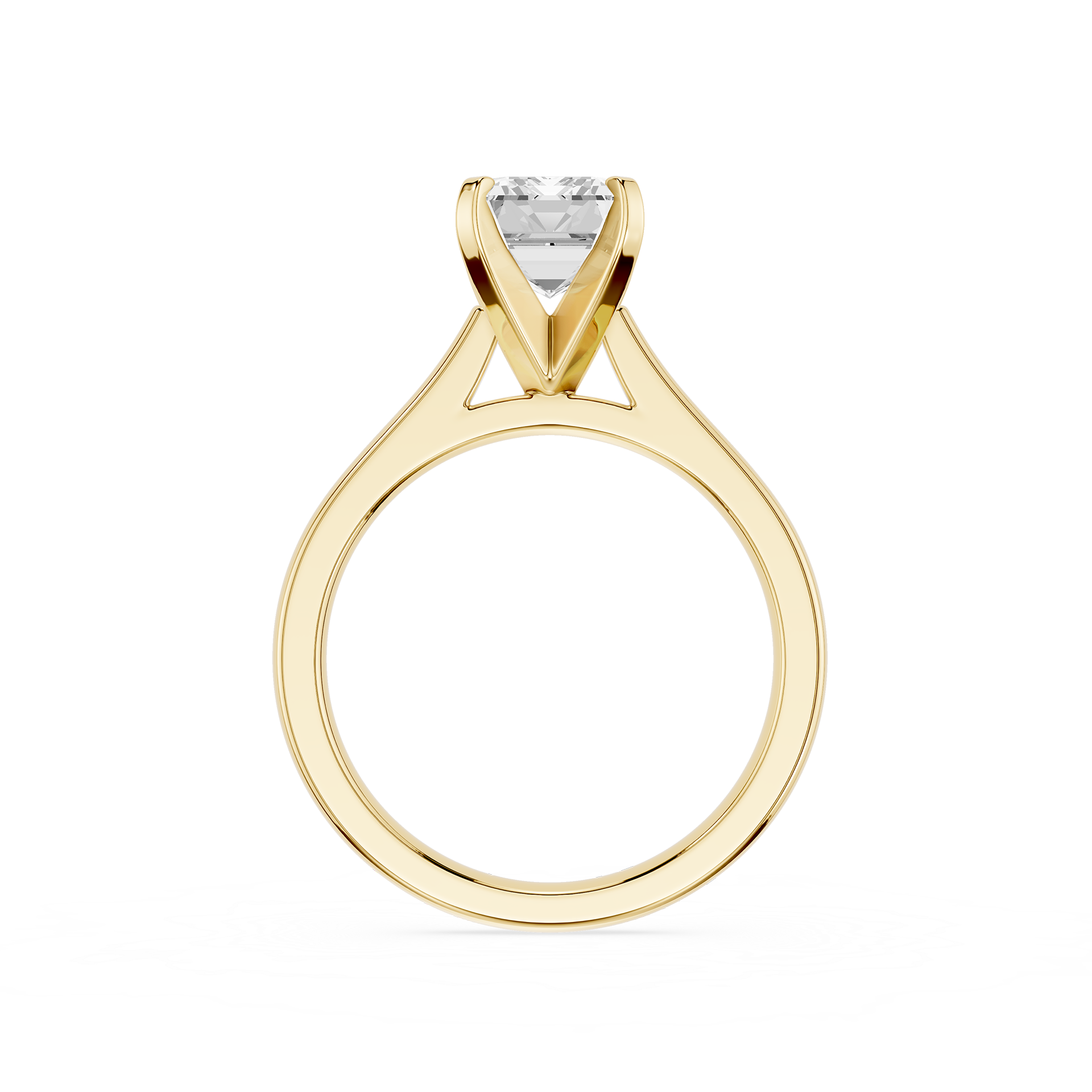 Gold ring with a diamond on a white background