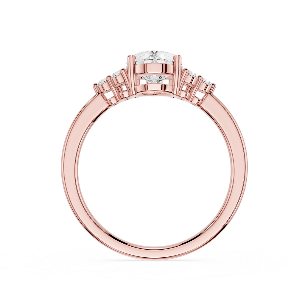 Rose gold ring with diamond on a white background