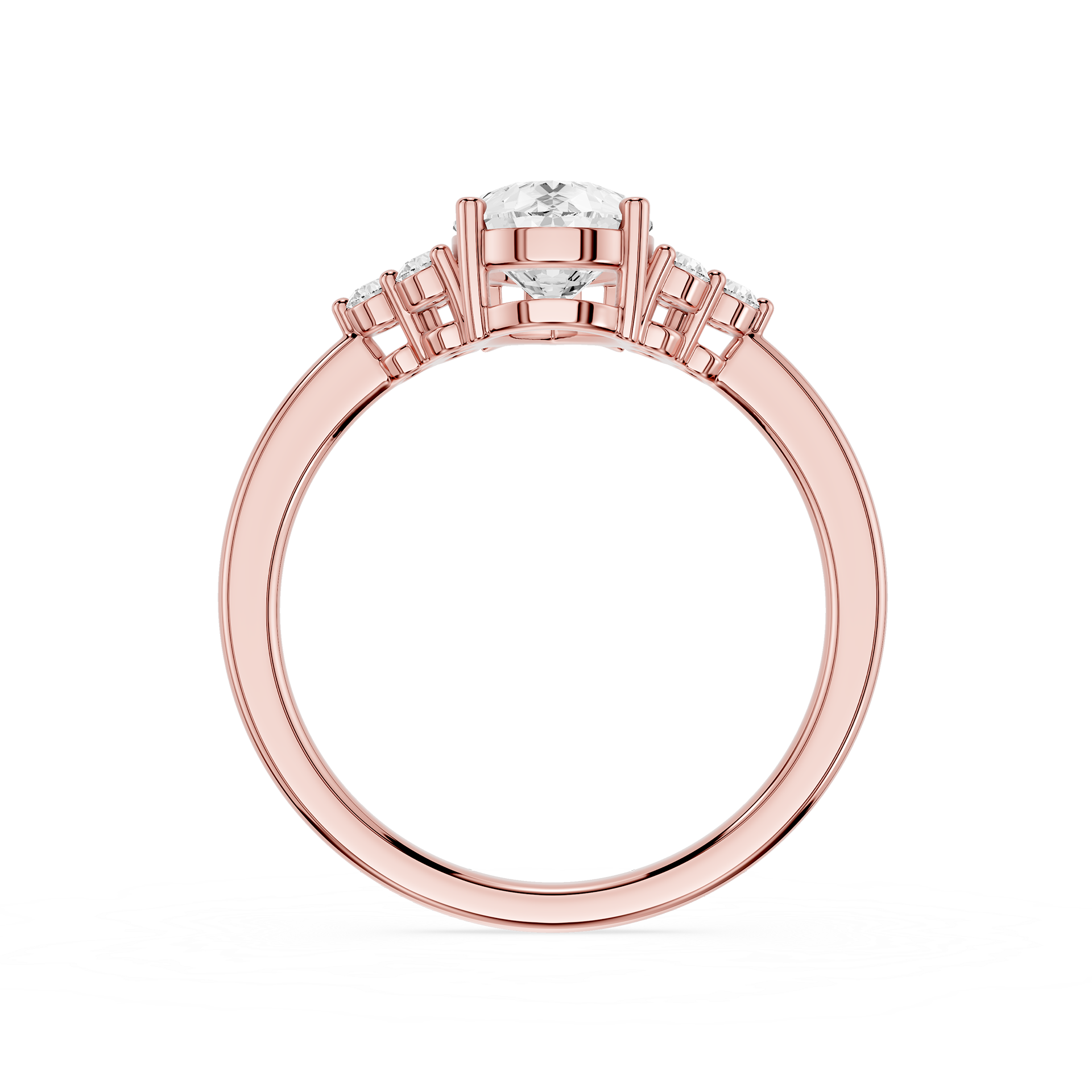 Rose gold ring with diamond on a white background