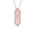 Rose gold necklace with a detailed pendant on a white background