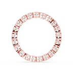 A full circle of bezel set round lab diamonds forms this rose gold eternity wedding band with a repeating wave pattern