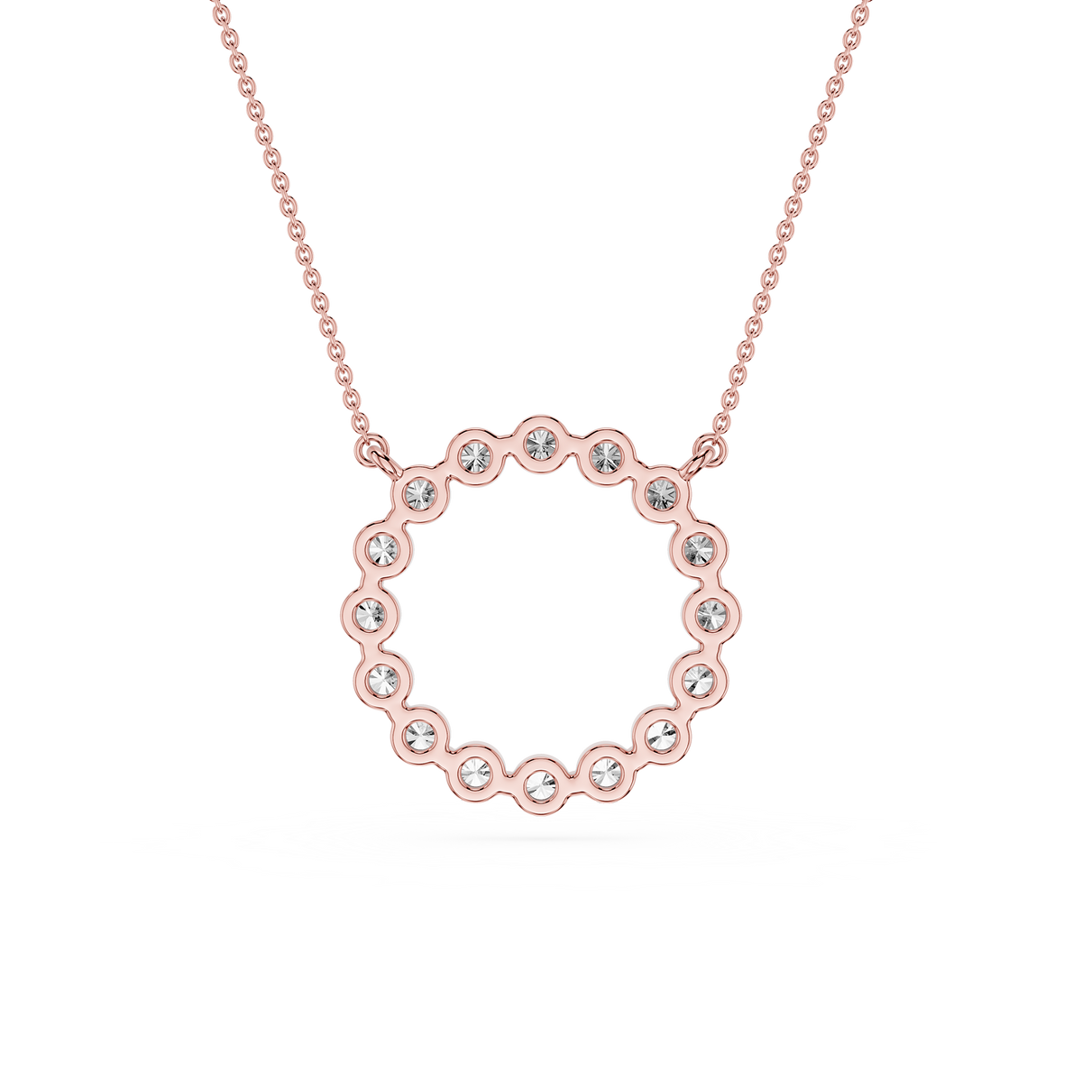 Rose gold necklace with a heart-shaped pendant on a white background