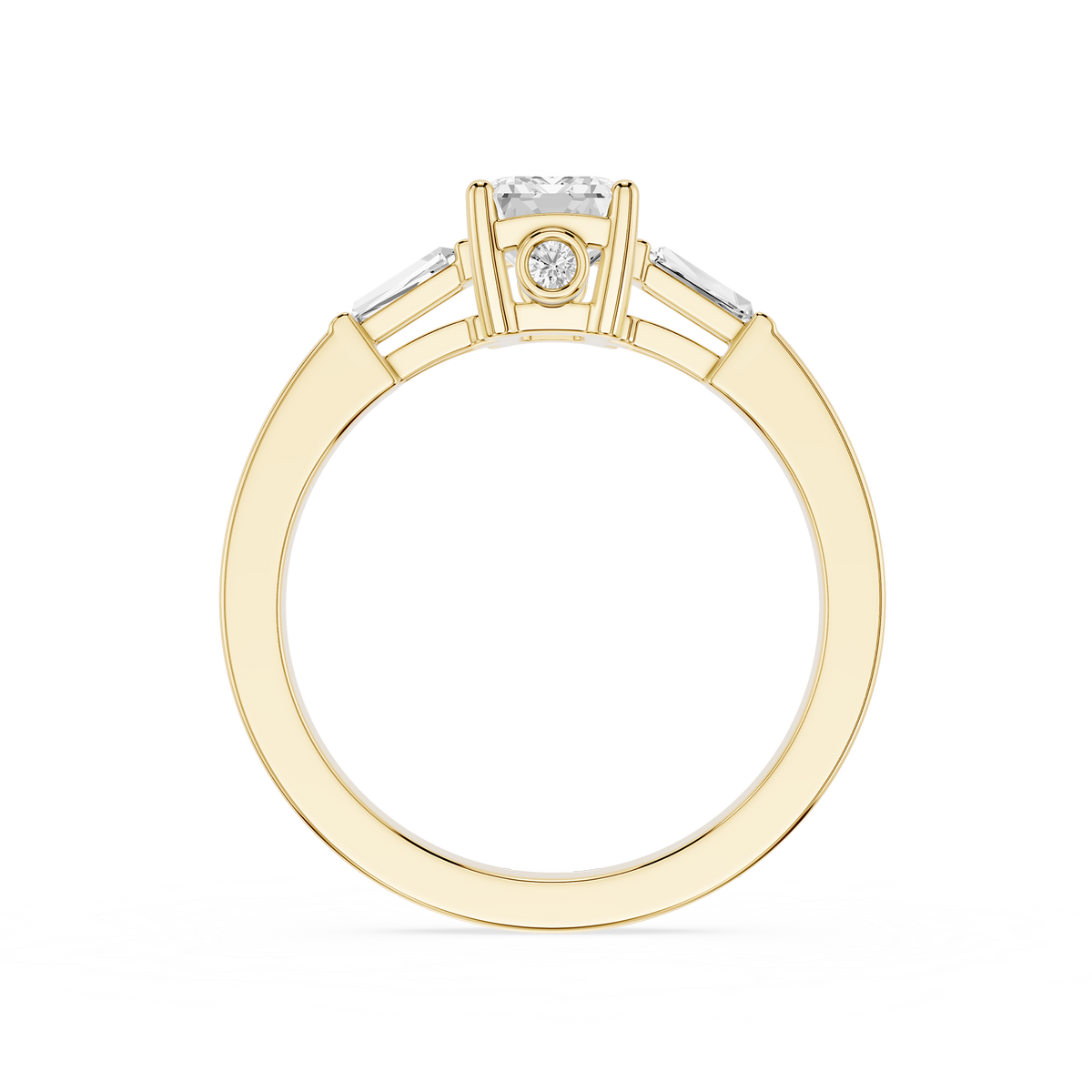 Yellow Gold 2.5 CT Emerald Cut Lab Diamond Three Stone Solitaire Ring