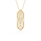 Gold pendant necklace with diamond accents on a white background