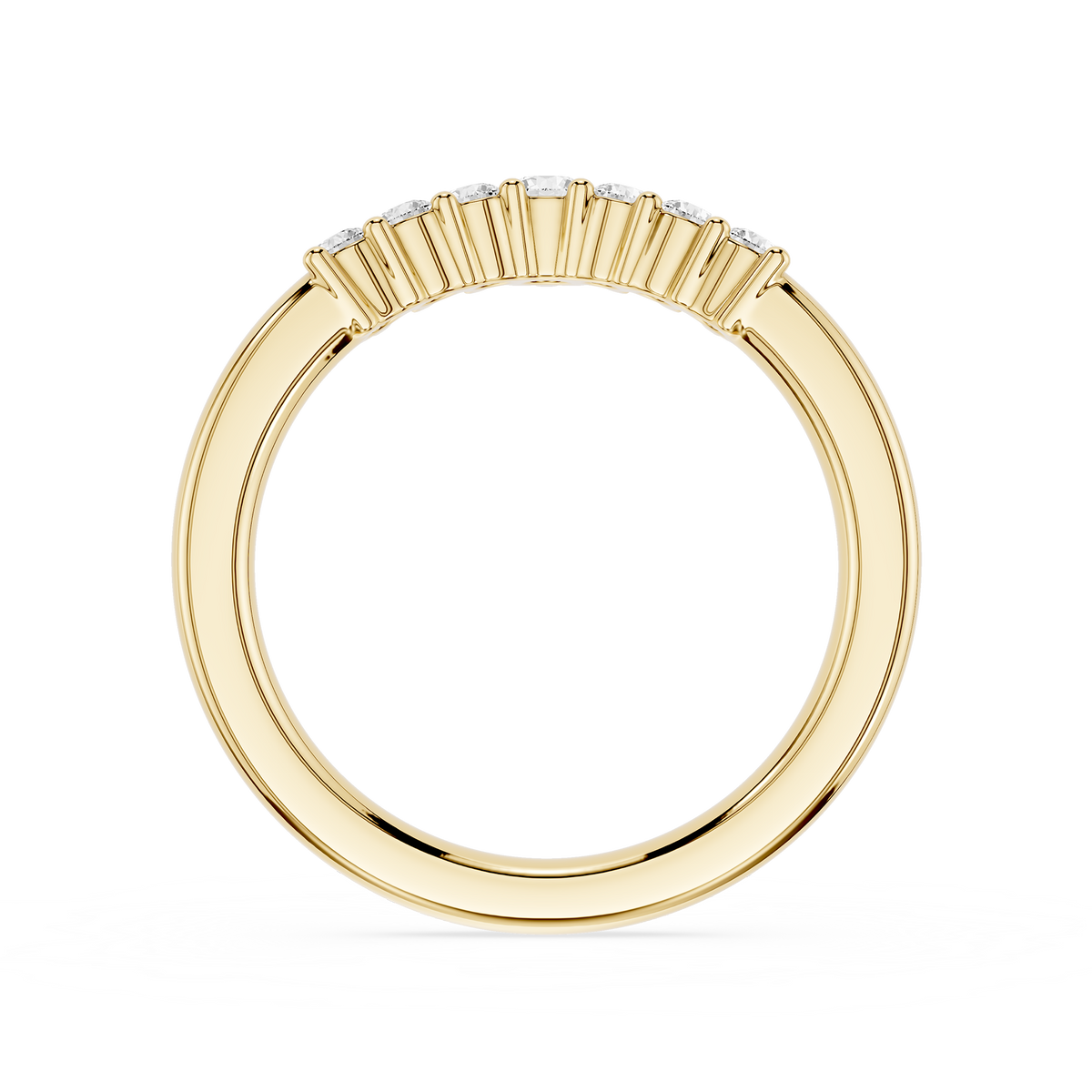 Yellow Gold Curved Round Cut Lab Diamond Stacking Wedding Band For Women