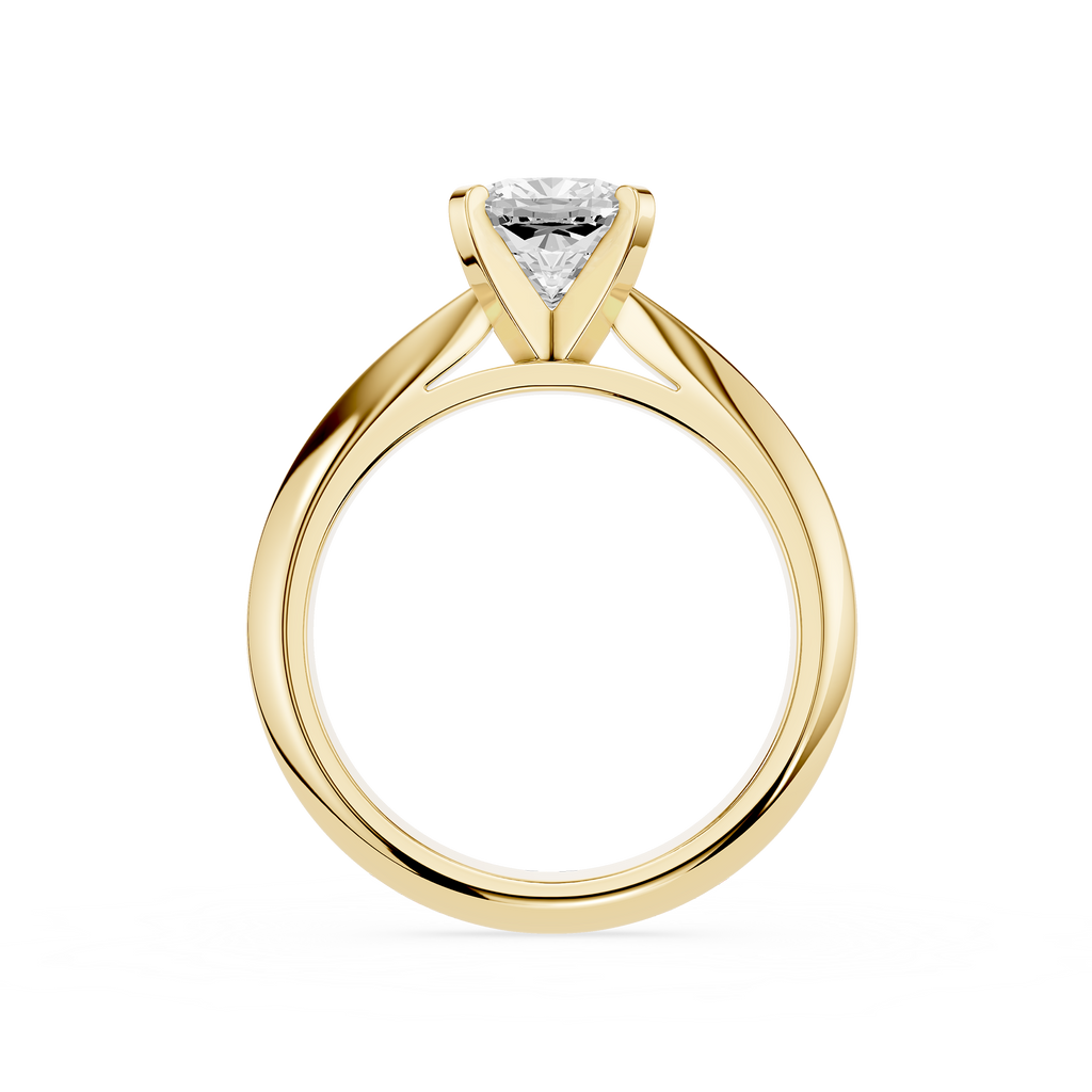 Gold ring with a diamond on a white background