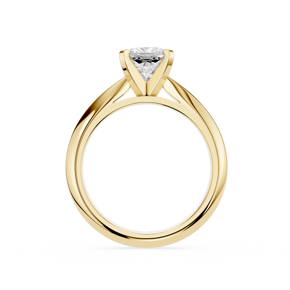 Yellow Gold Cushion Cut Lab Grown Diamond Solitaire Engagement Ring Back View