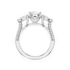White Gold Cushion & Pear Cut 3 Stone Lab Diamond Pave Engagement Ring