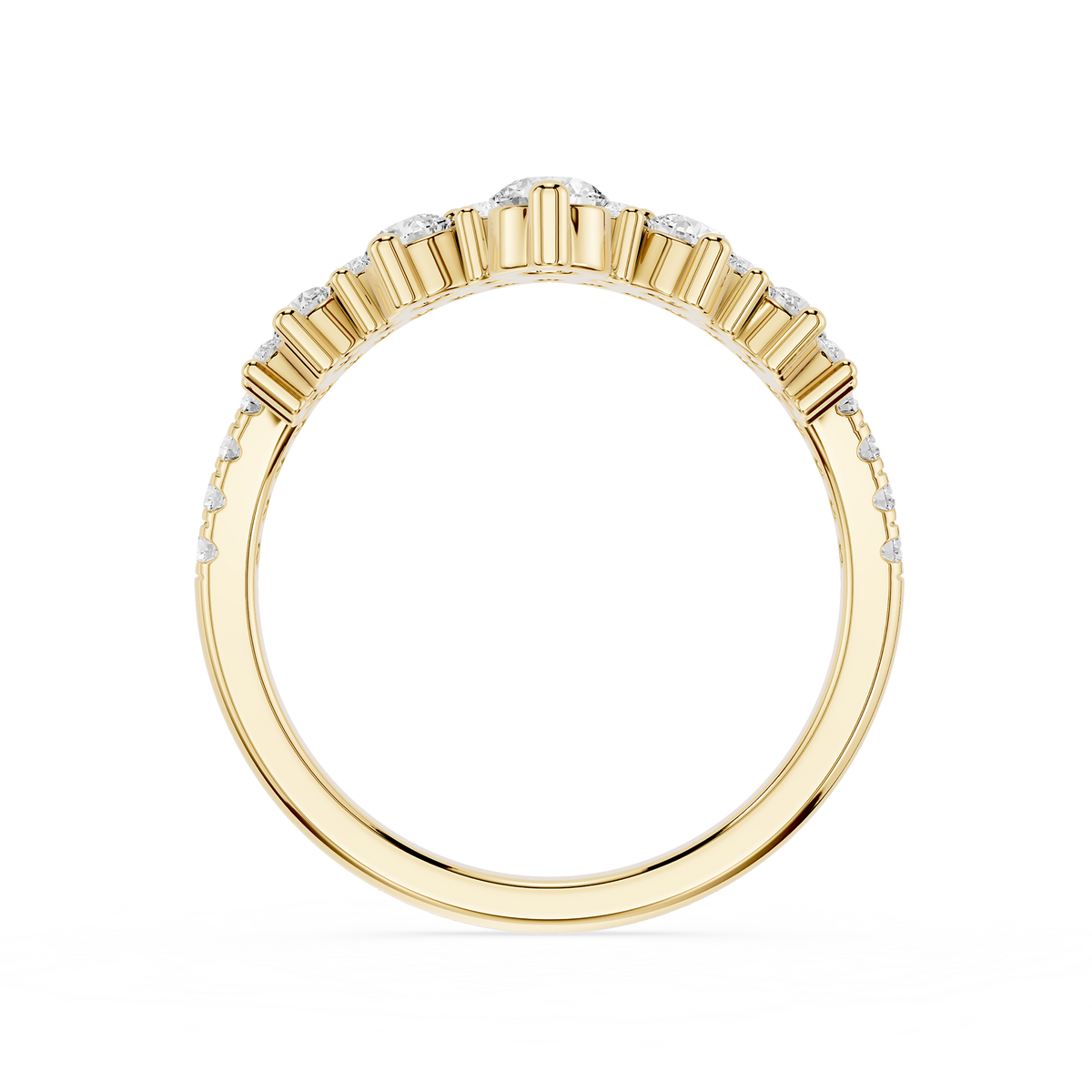Back View Of Yellow Gold Double Row Graduated Round Lab Diamond Nesting Wedding Band