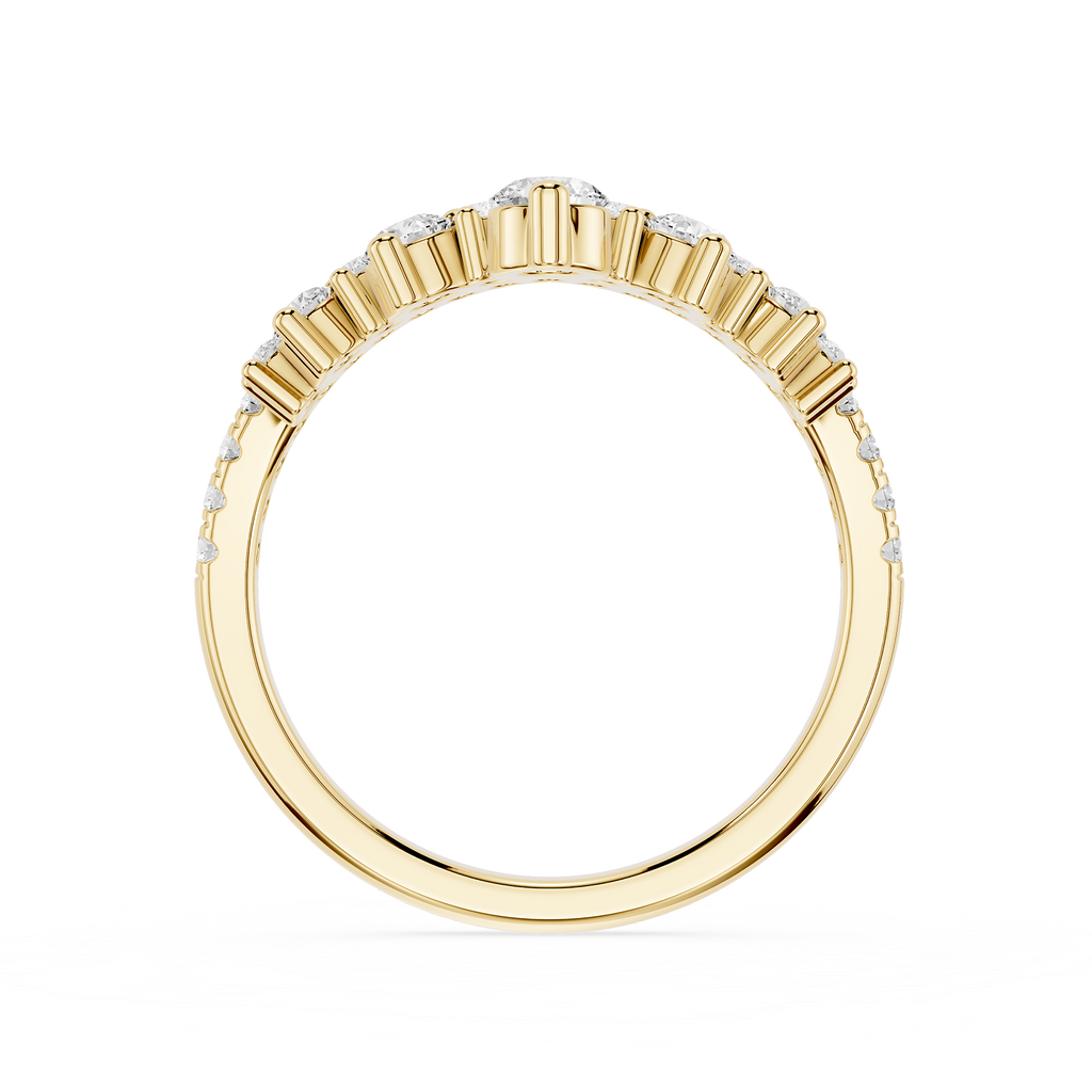 Gold ring with diamond accents on a white background
