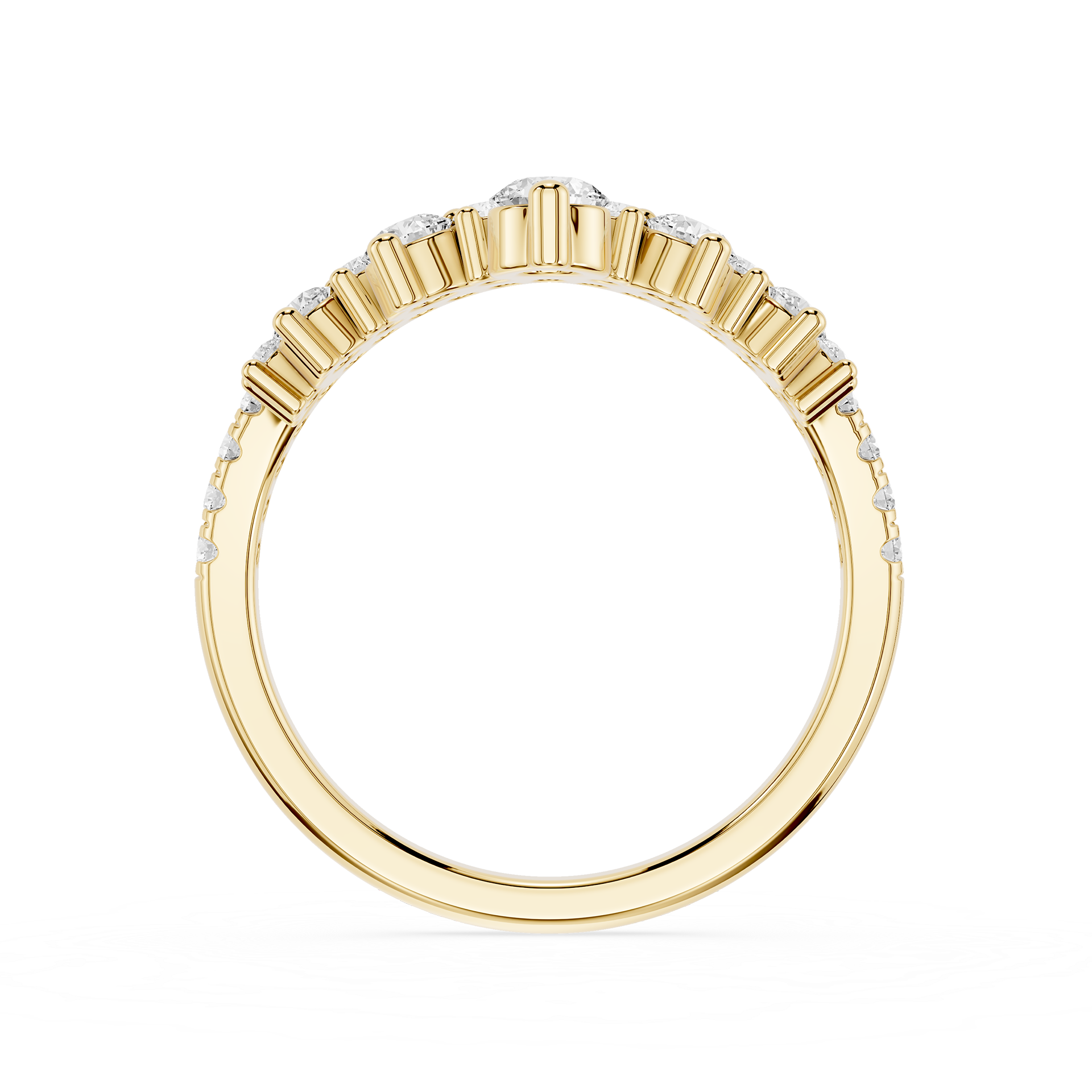Gold ring with diamond accents on a white background