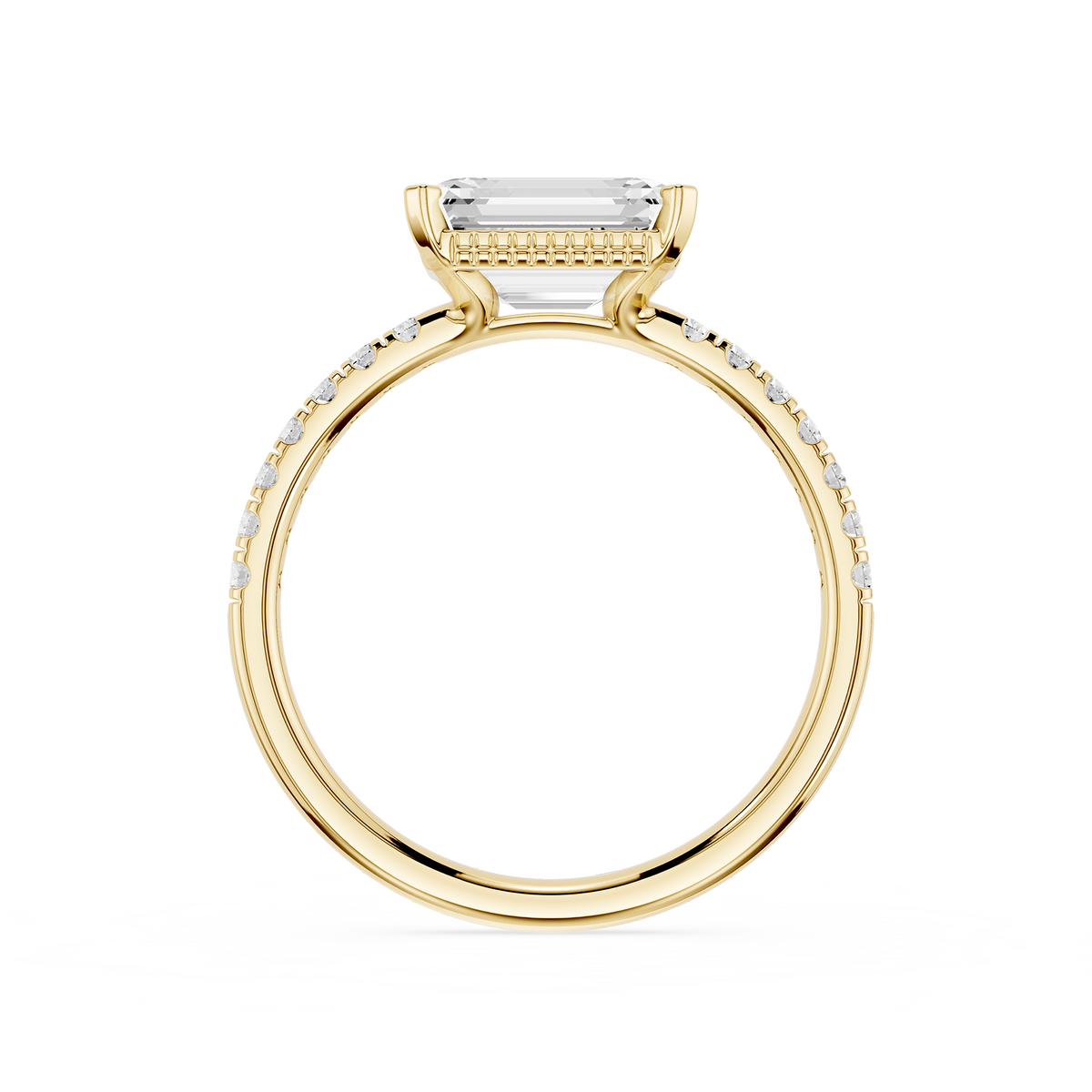 Yellow Gold Emerald Cut Lab Diamond Claw Prong Pave Engagement Ring