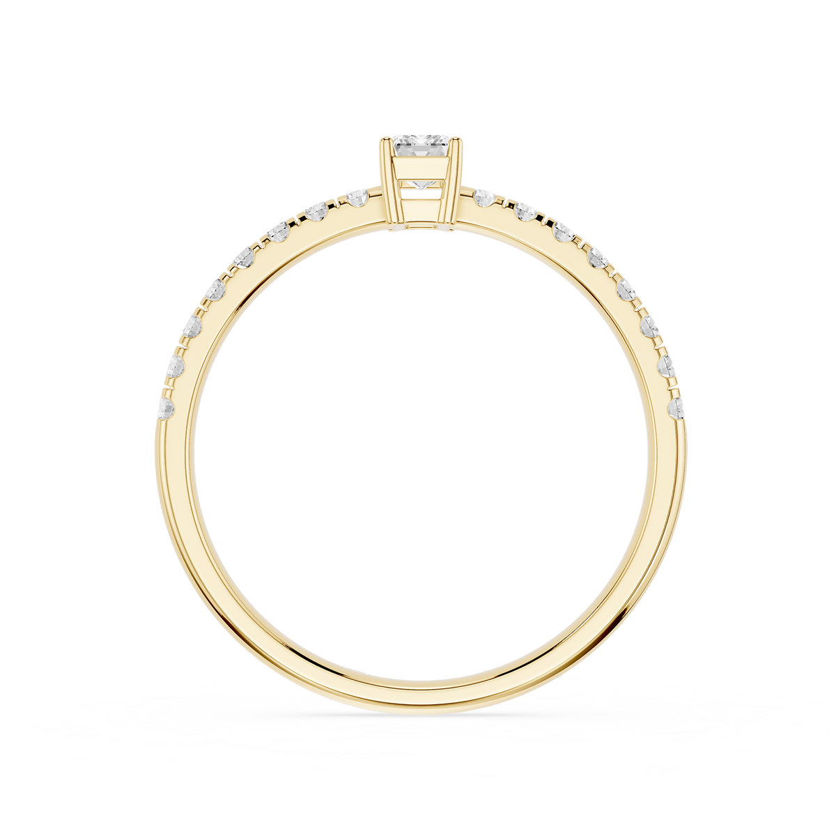 Yellow Gold Emerald Cut Lab Diamond Thin Pave Solitaire Engagement Ring