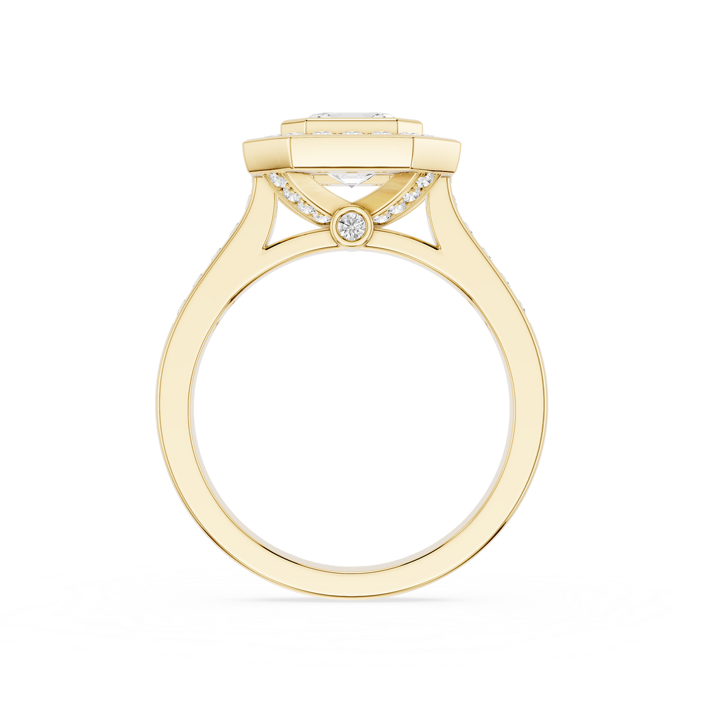 Gold ring with a diamond on a white background
