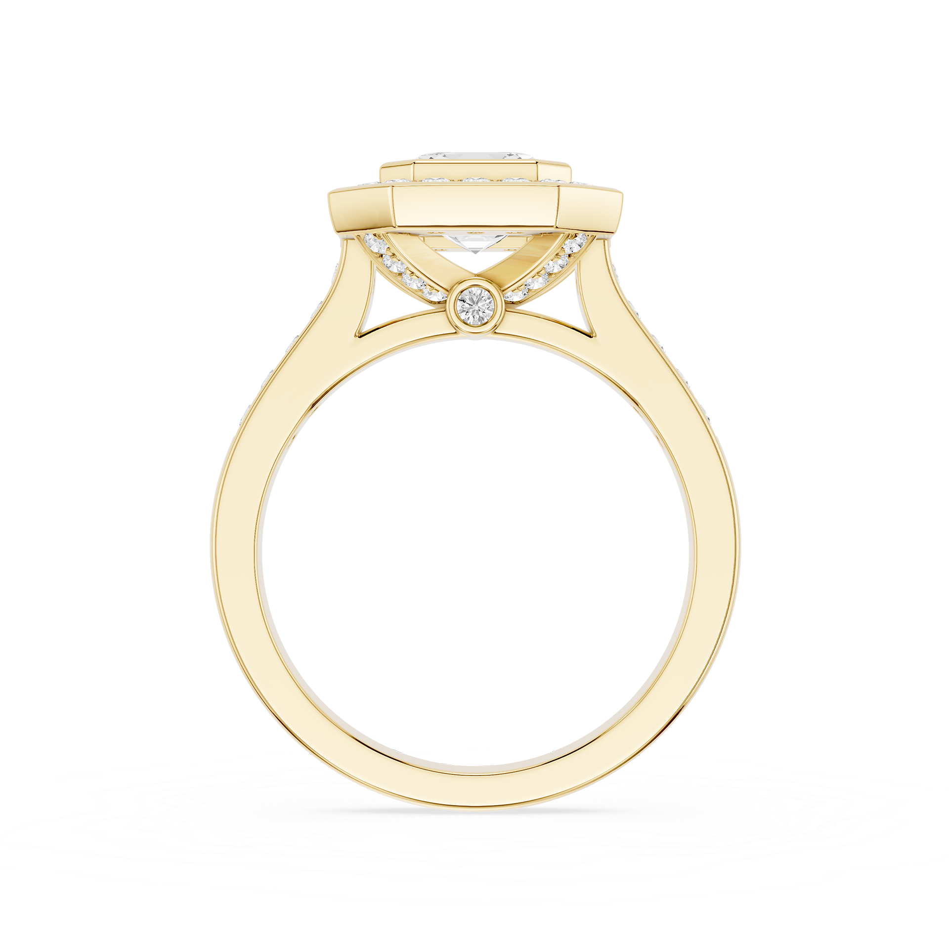 Gold ring with a diamond on a white background