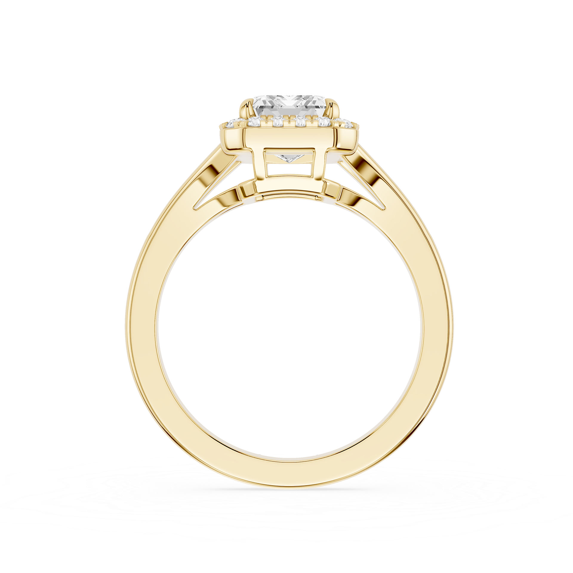 Gold ring with a diamond on a white background
