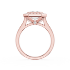 Rose gold ring with a diamond on a white background