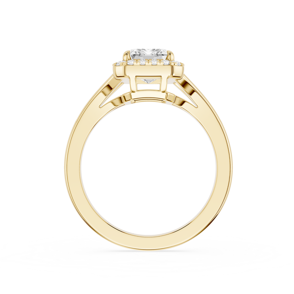 Gold ring with a diamond on a white background