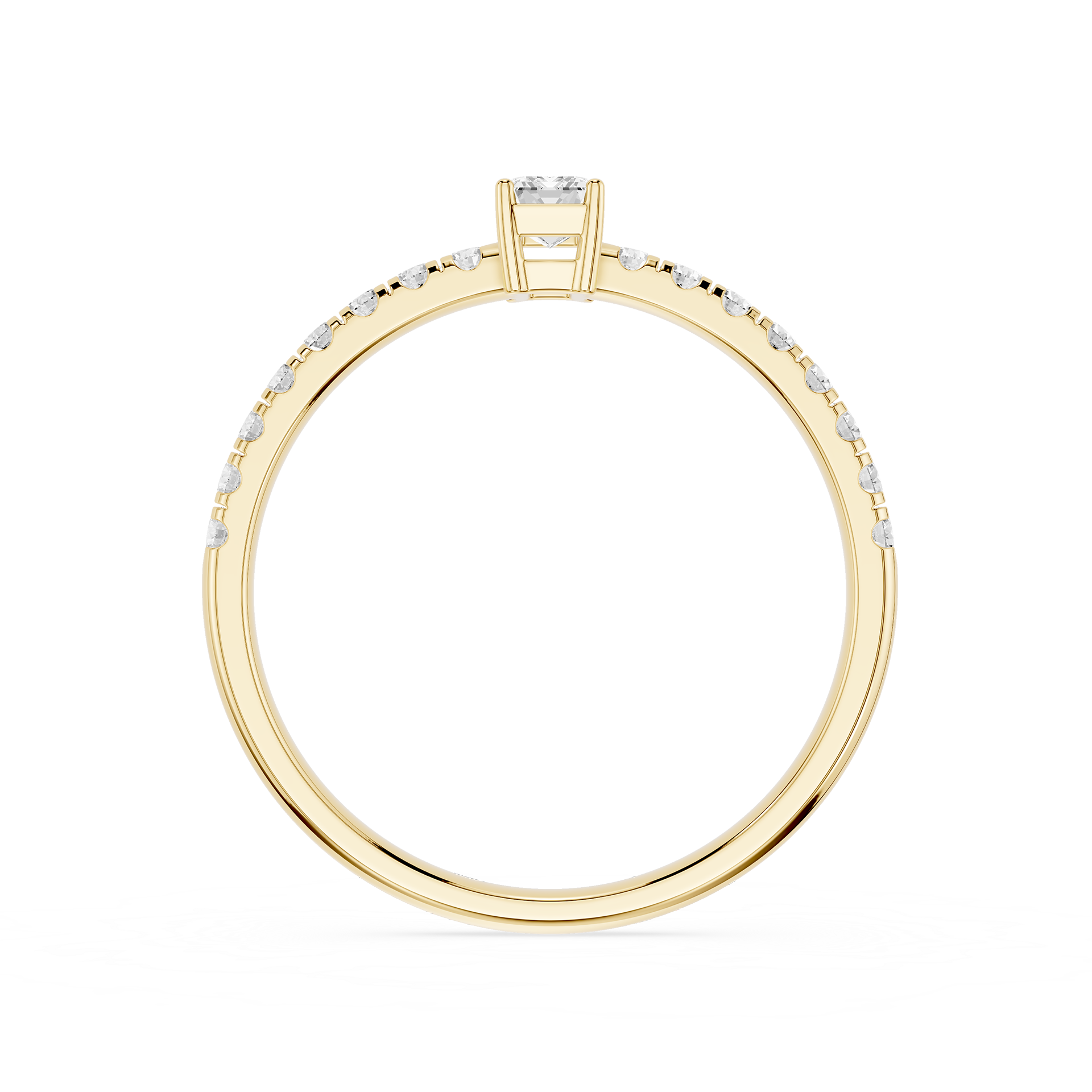 Gold ring with diamonds on a white background