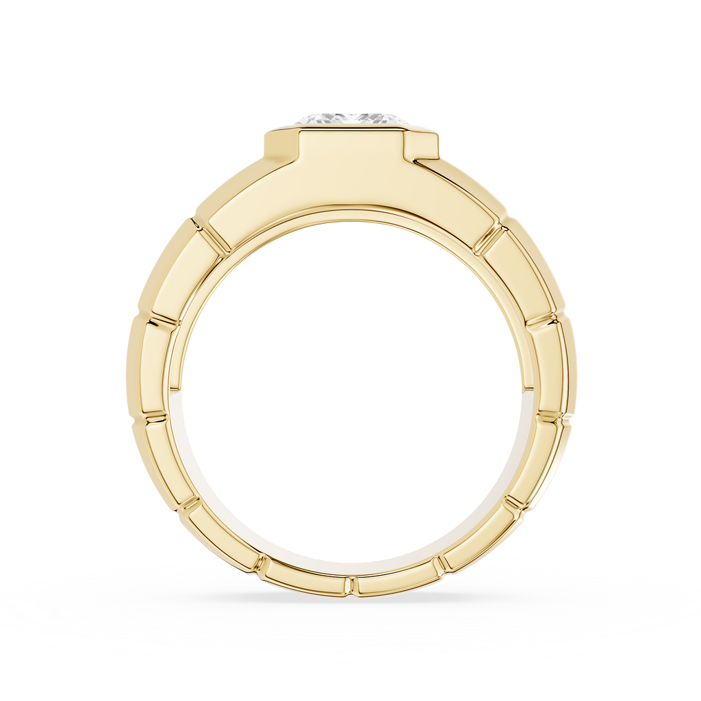 Gold ring with a diamond on a white background