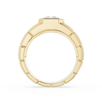 Gold ring with a diamond on a white background
