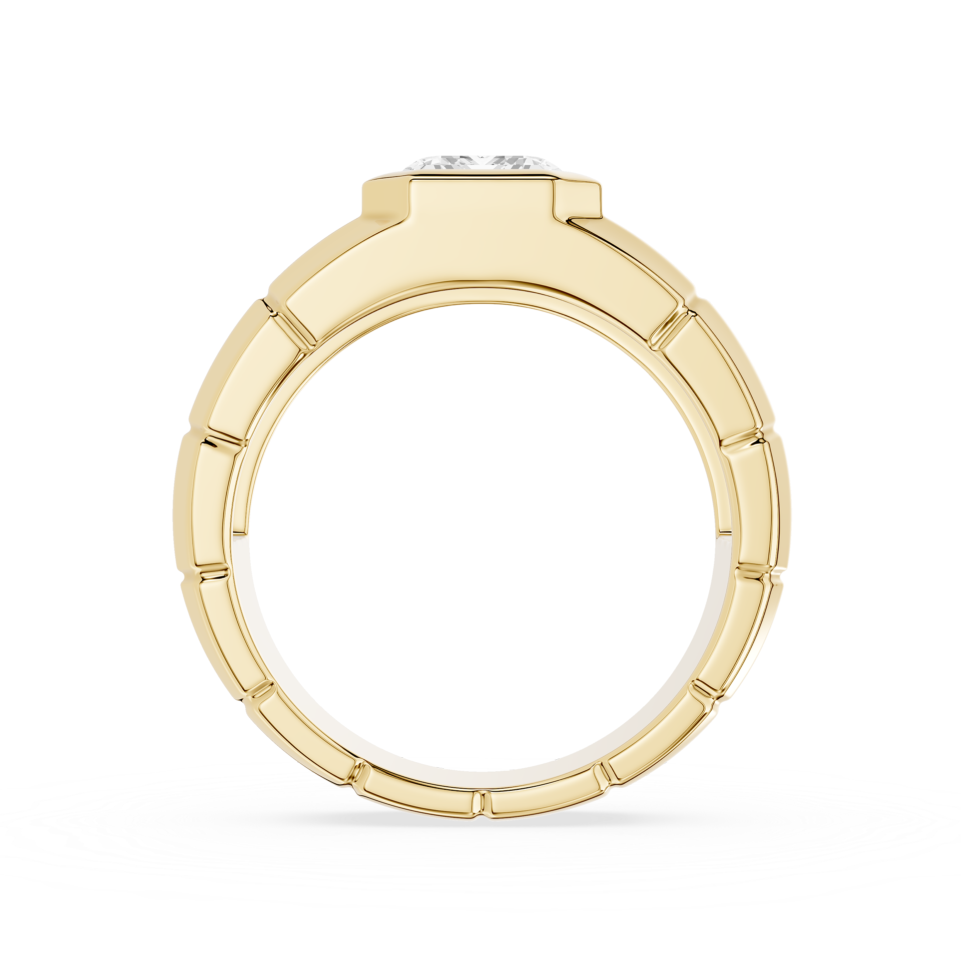 Gold ring with a diamond on a white background
