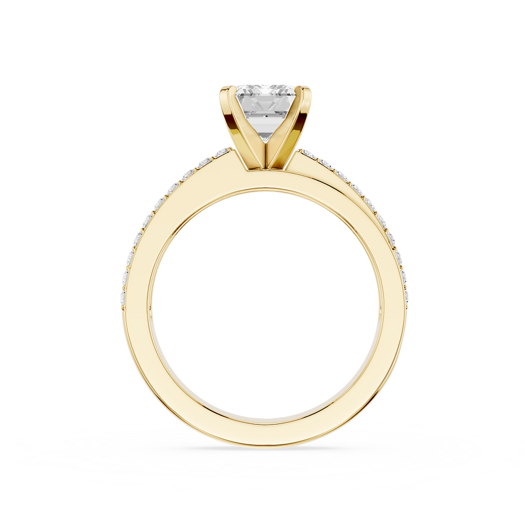 Gold ring with a diamond on a white background